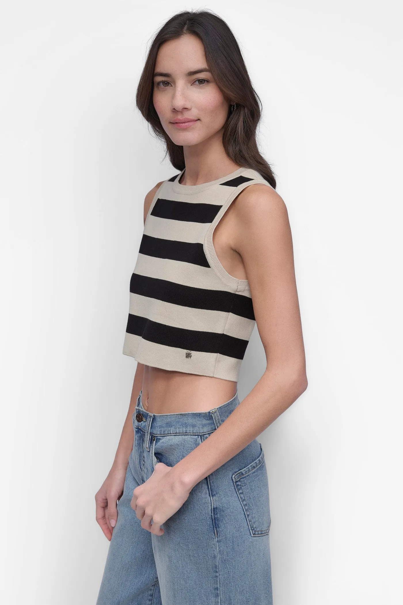 CROP STRIPE SLEEVELESS CREW NECK TANK sold by DKNY product image thumbnail 3