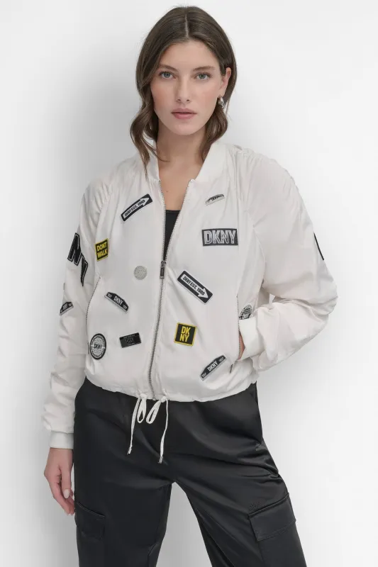 CROPPED EMBELLISHED BOMBER JACKET sold by DKNY