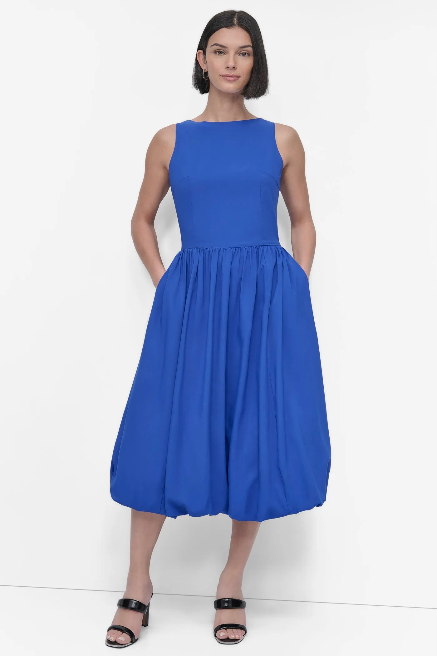 SLEEVELESS BOAT NECK DROP WAIST DRESS sold by DKNY