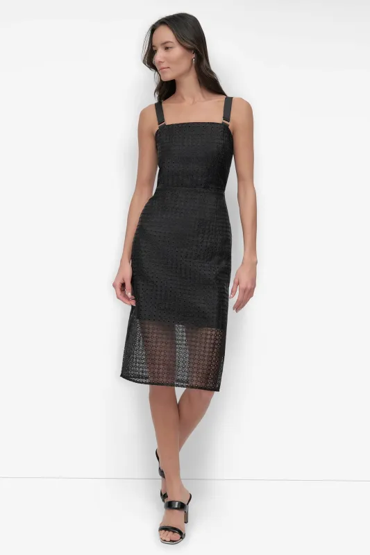 MIXED MEDIA ORGANZA EYELET DRESS made by DKNY