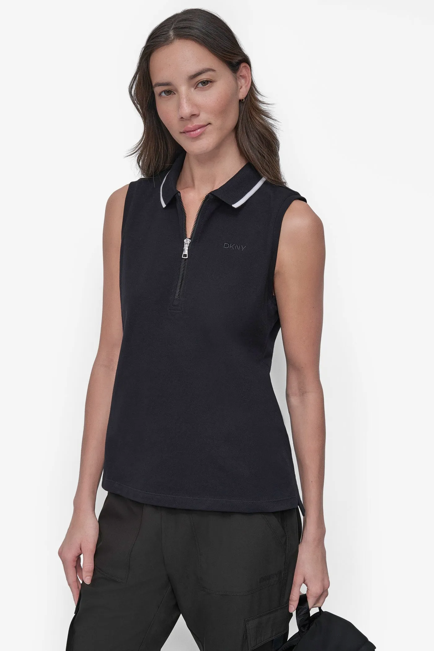 LOGO-EMBROIDERED PERFORMANCE POLO TANK sold by DKNY