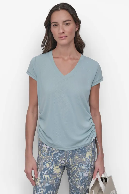 SHORT SLEEVE TECH TEE WITH RUCHED SIDE SEAMS sold by DKNY