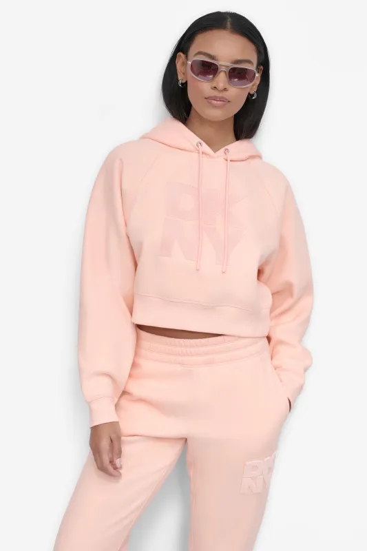 STACKED VELVET PLUSH EMBROIDERY LOGO HOODIE sold by DKNY