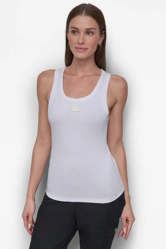 RIBBED CREW NECK TANK WITH LOGO PATCH sold by DKNY