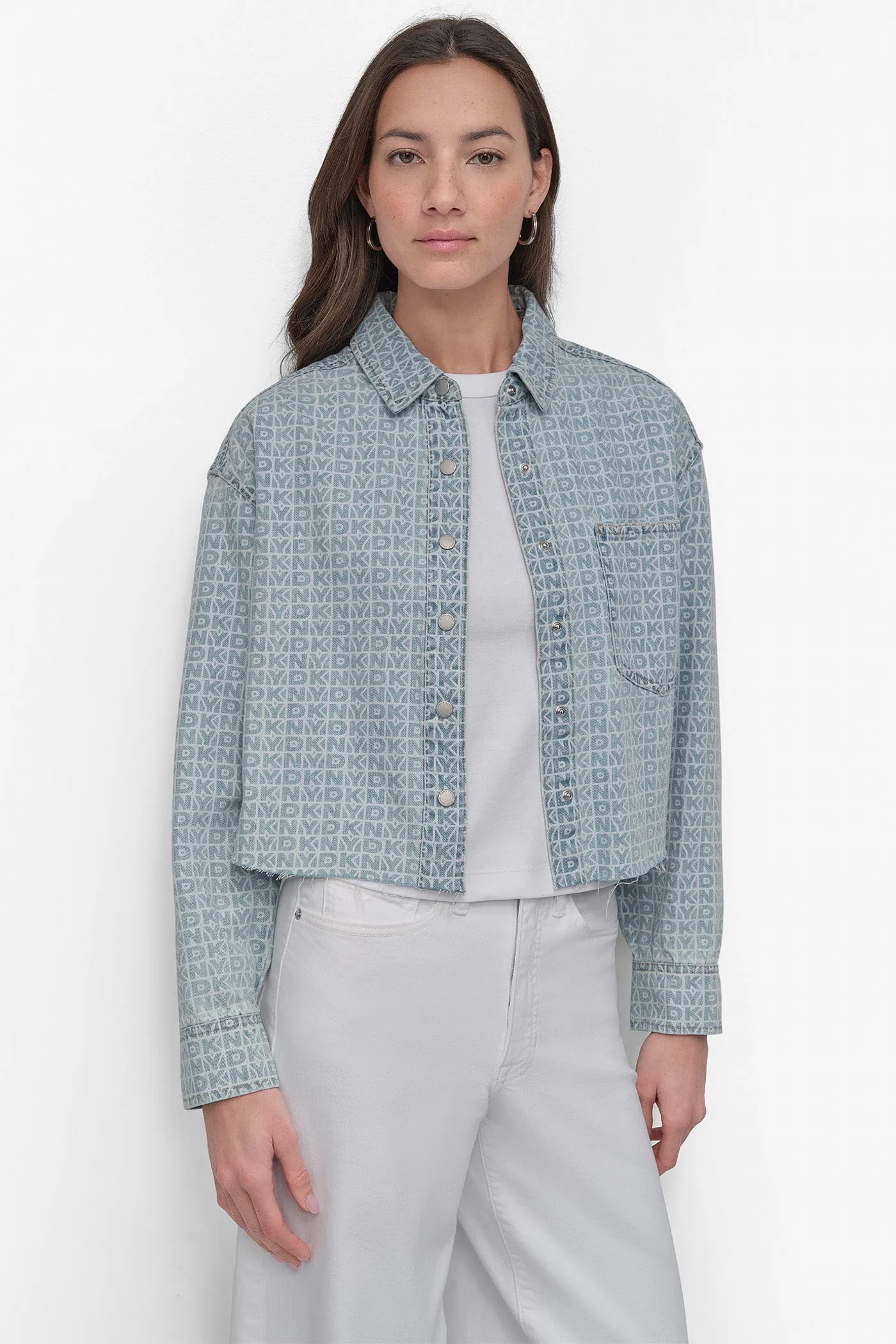 DROP SHOULDER LOGO SHIRT WITH RAZOR CUT HEM sold by DKNY product image thumbnail 5