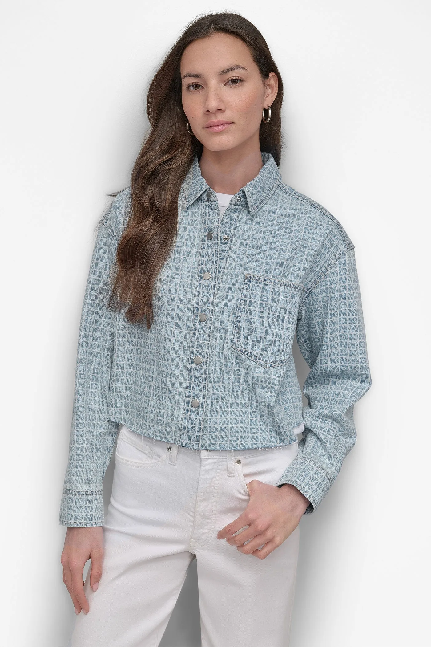DROP SHOULDER LOGO SHIRT WITH RAZOR CUT HEM sold by DKNY