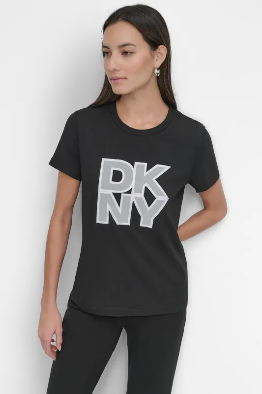 SLEEVELESS MESH OVERLAY STACK LOGO sold by DKNY