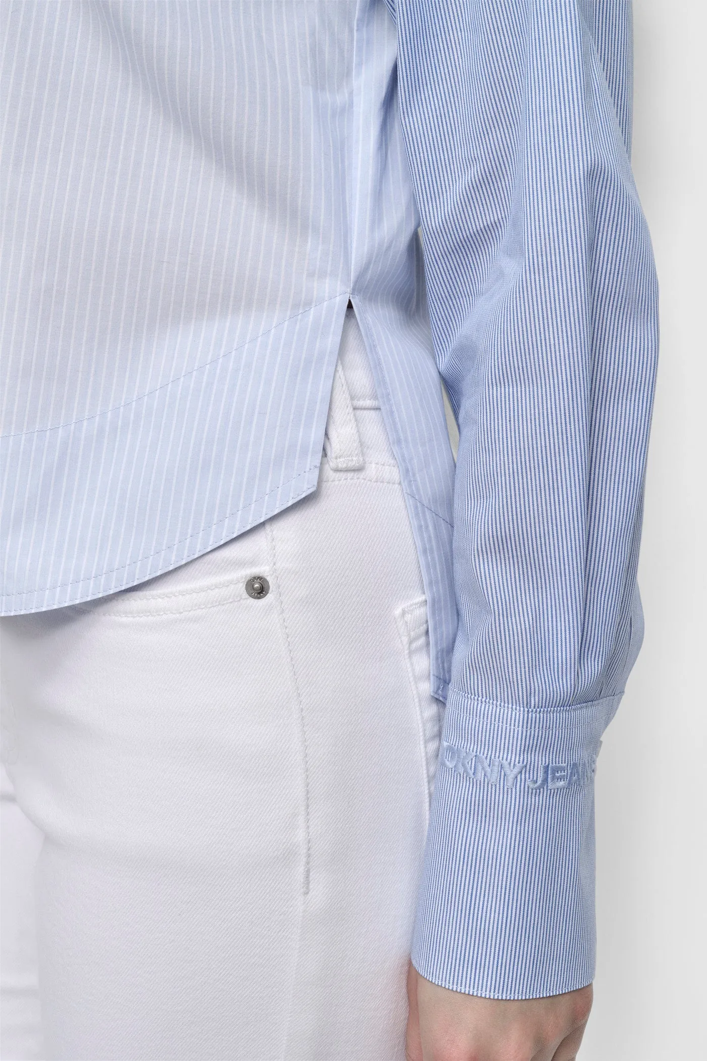 CROPPED LONG SLEEVE BUTTON FRONT SHIRT WITH MIXED STRIPE sold by DKNY product image thumbnail 4