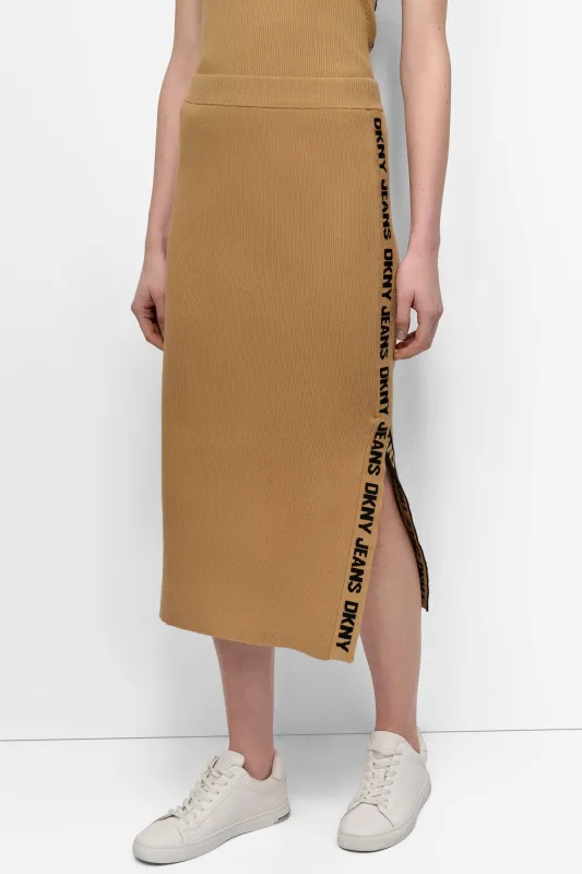 LOGO RIB-KNIT MIDI SKIRT sold by DKNY