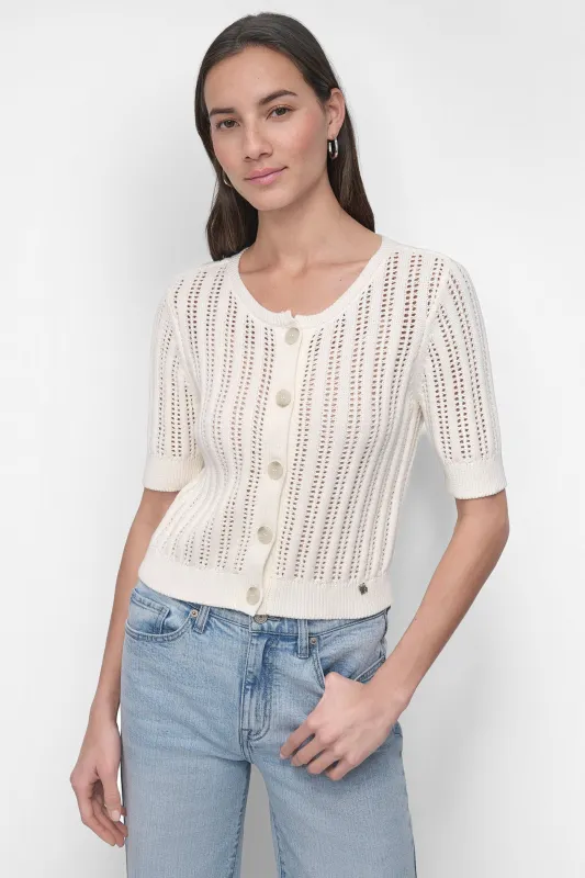 CABLE POINTELLE KNIT CARDIGAN sold by DKNY