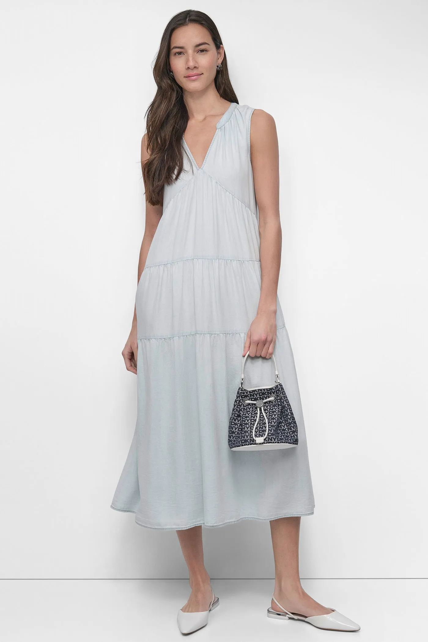 TENCEL TIERED MIDI SWING DRESS sold by DKNY product image thumbnail 5
