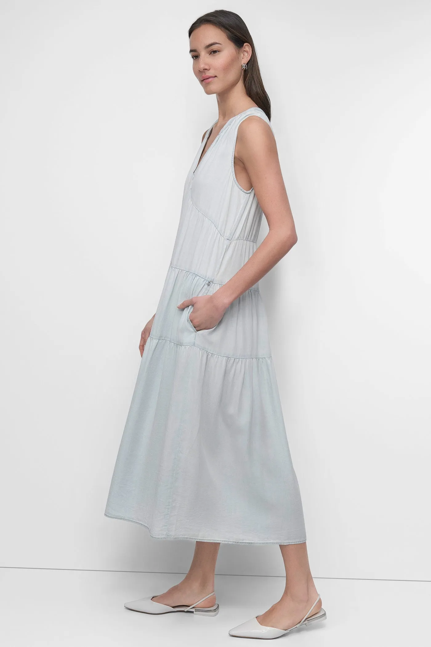 TENCEL TIERED MIDI SWING DRESS sold by DKNY product image thumbnail 2