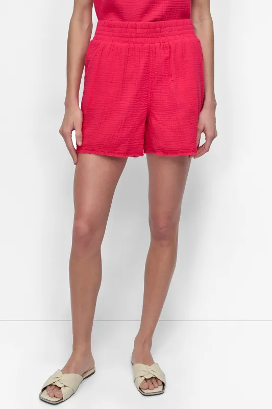 HIGH-RISE FRAYED SHORTS sold by DKNY