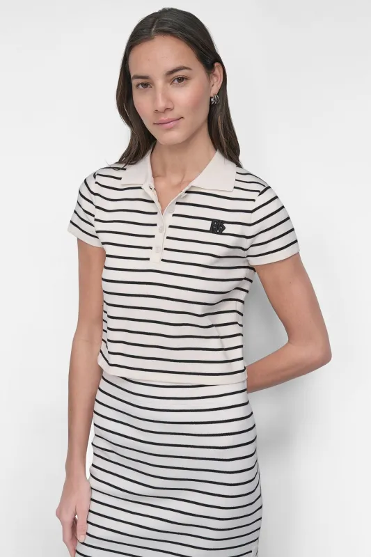 CROPPED STRIPED POLO SWEATER sold by DKNY