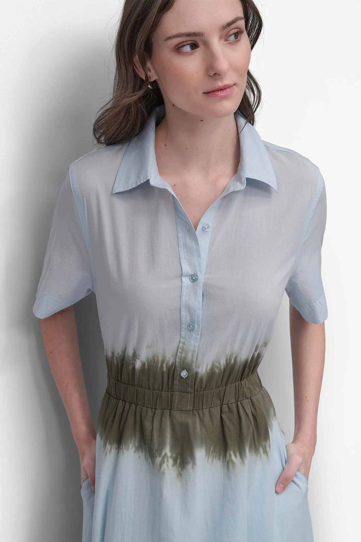 SHORT SLEEVE TIE DYE BUTTON FRONT POPLIN DRESS sold by DKNY product image thumbnail 4