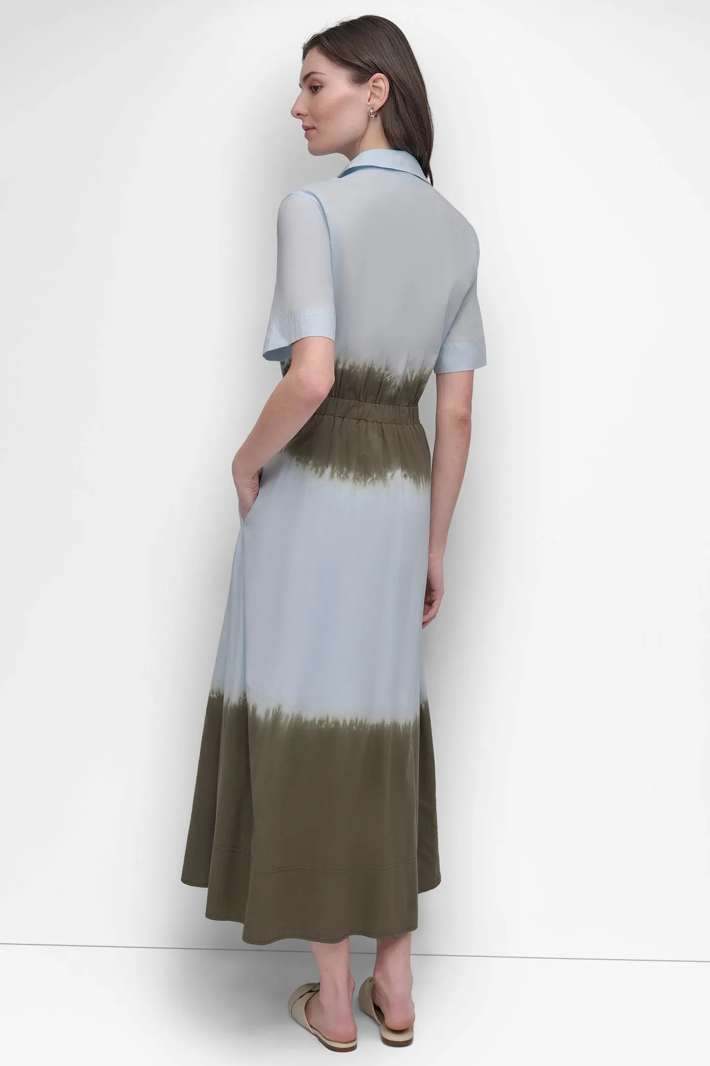 SHORT SLEEVE TIE DYE BUTTON FRONT POPLIN DRESS sold by DKNY product image thumbnail 2