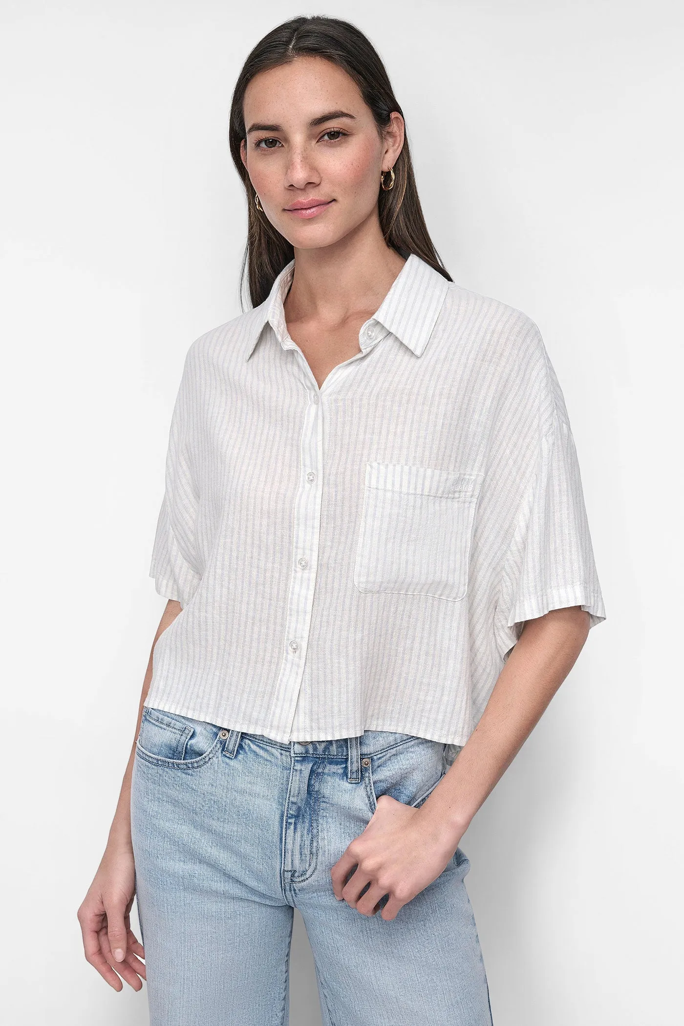 CROPPED LINEN-BLEND SHIRT sold by DKNY product image thumbnail 4