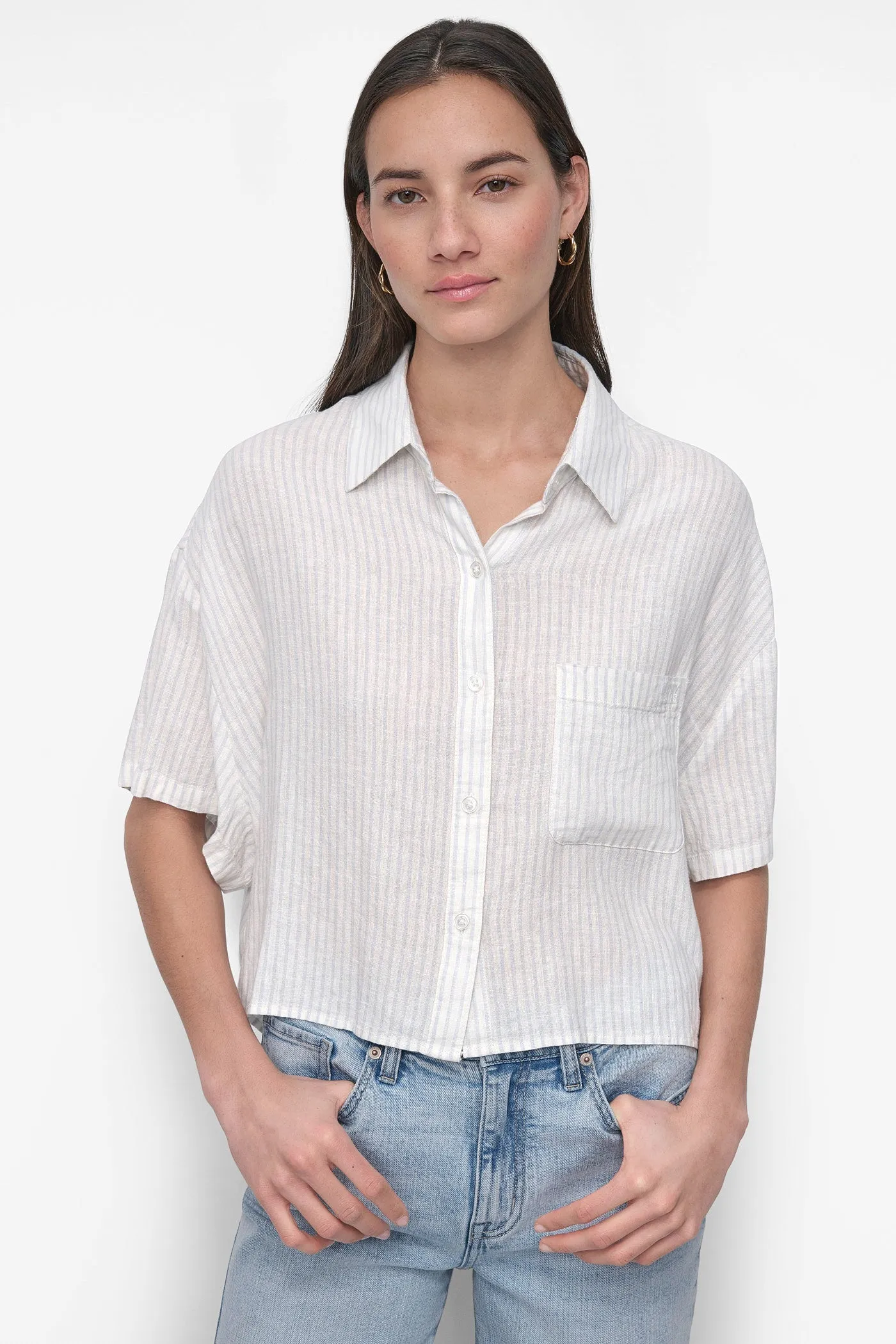 CROPPED LINEN-BLEND SHIRT sold by DKNY