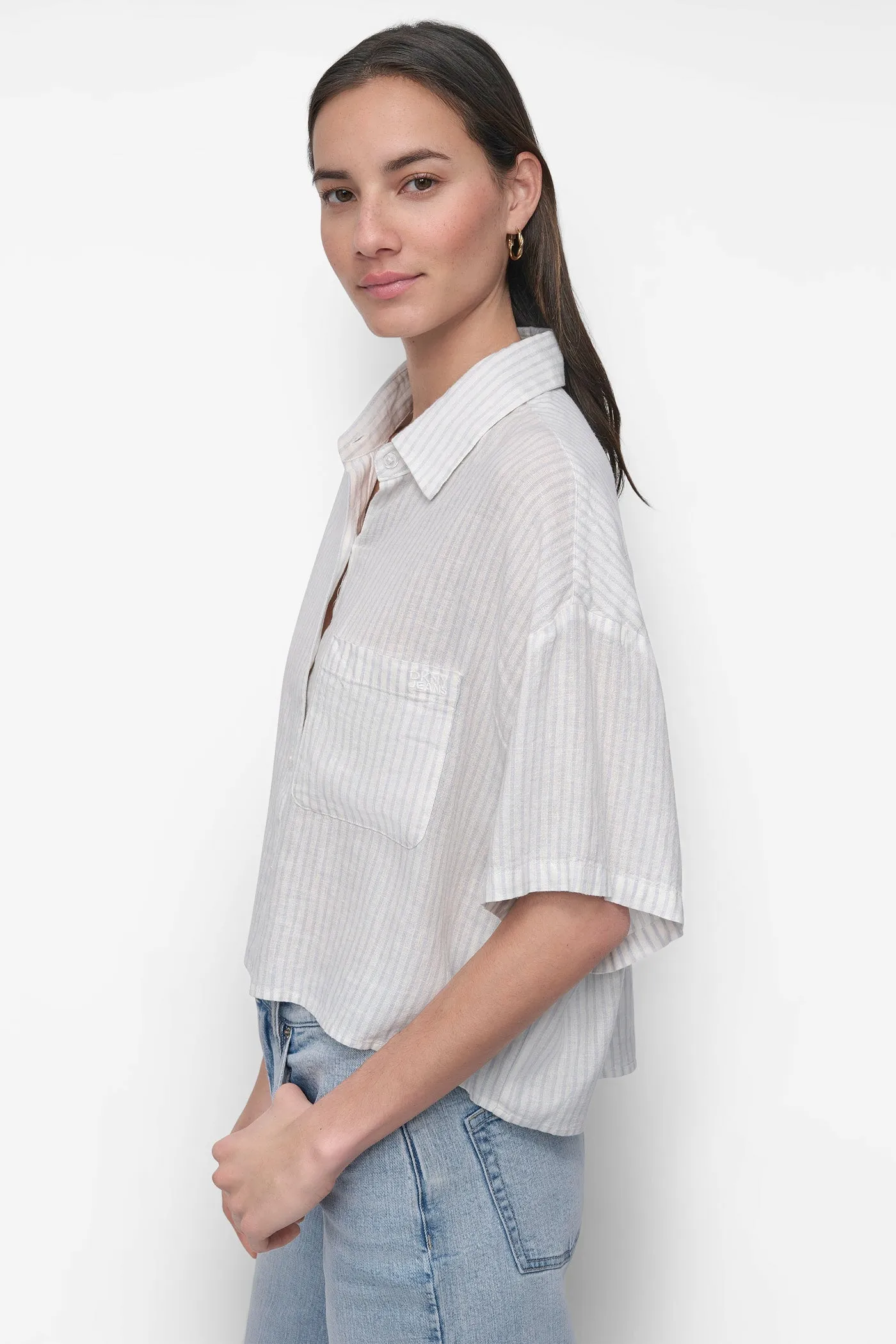 CROPPED LINEN-BLEND SHIRT sold by DKNY product image thumbnail 3
