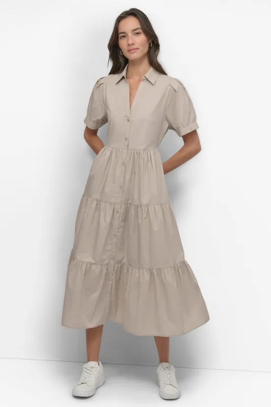 TIERED MIDI SHIRT DRESS sold by DKNY