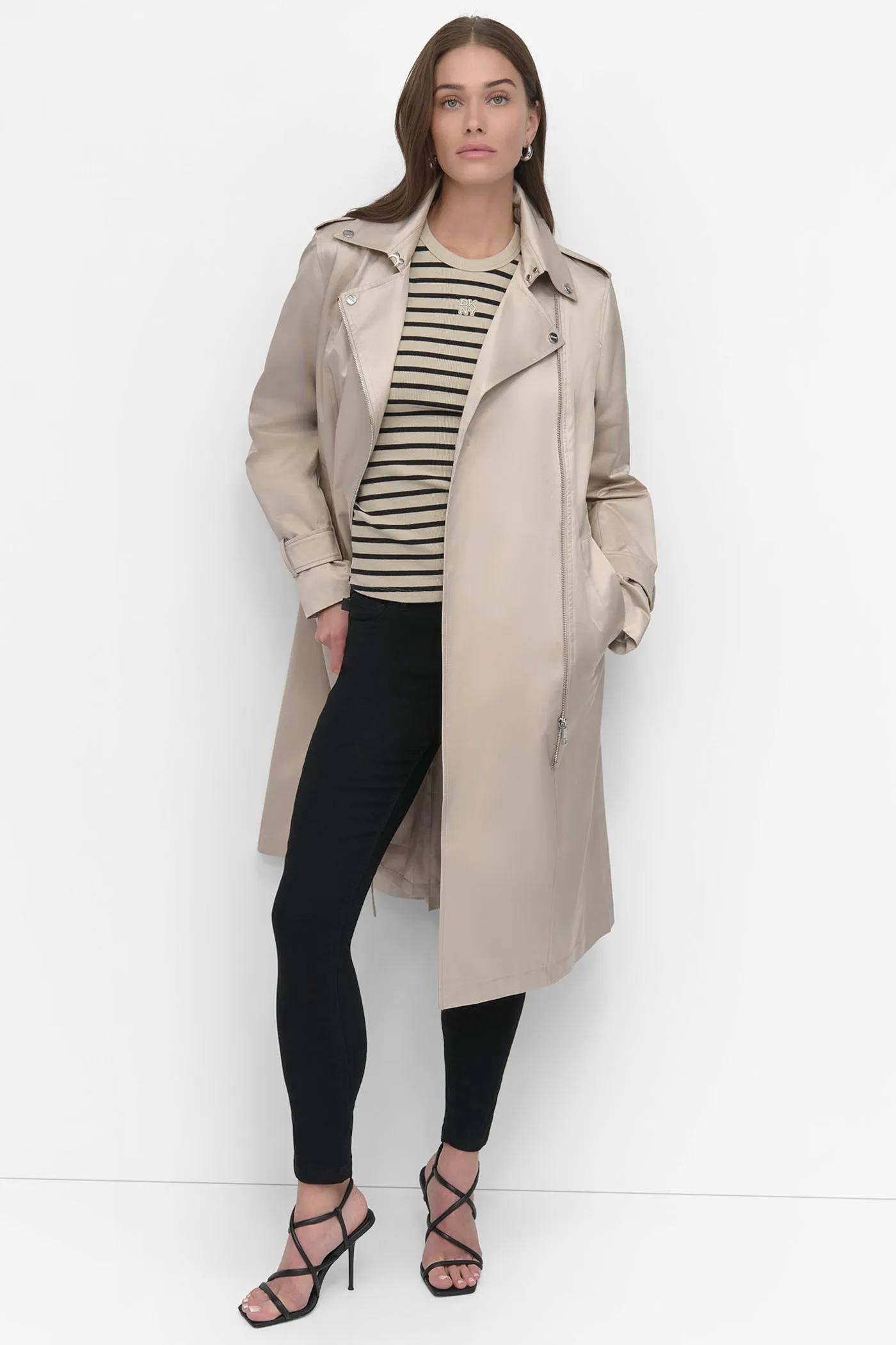 LONG BELTED TRENCH COAT sold by DKNY