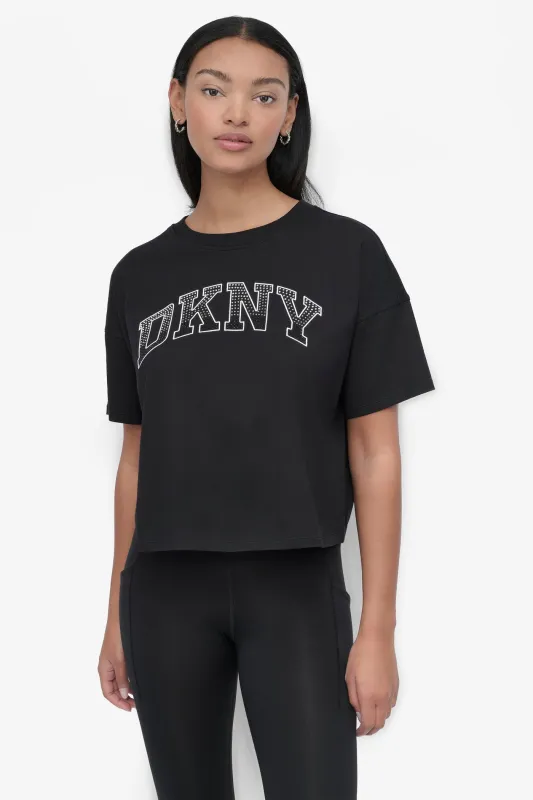 CROPPED OMBRÉ CRYSTAL LOGO TEE sold by DKNY