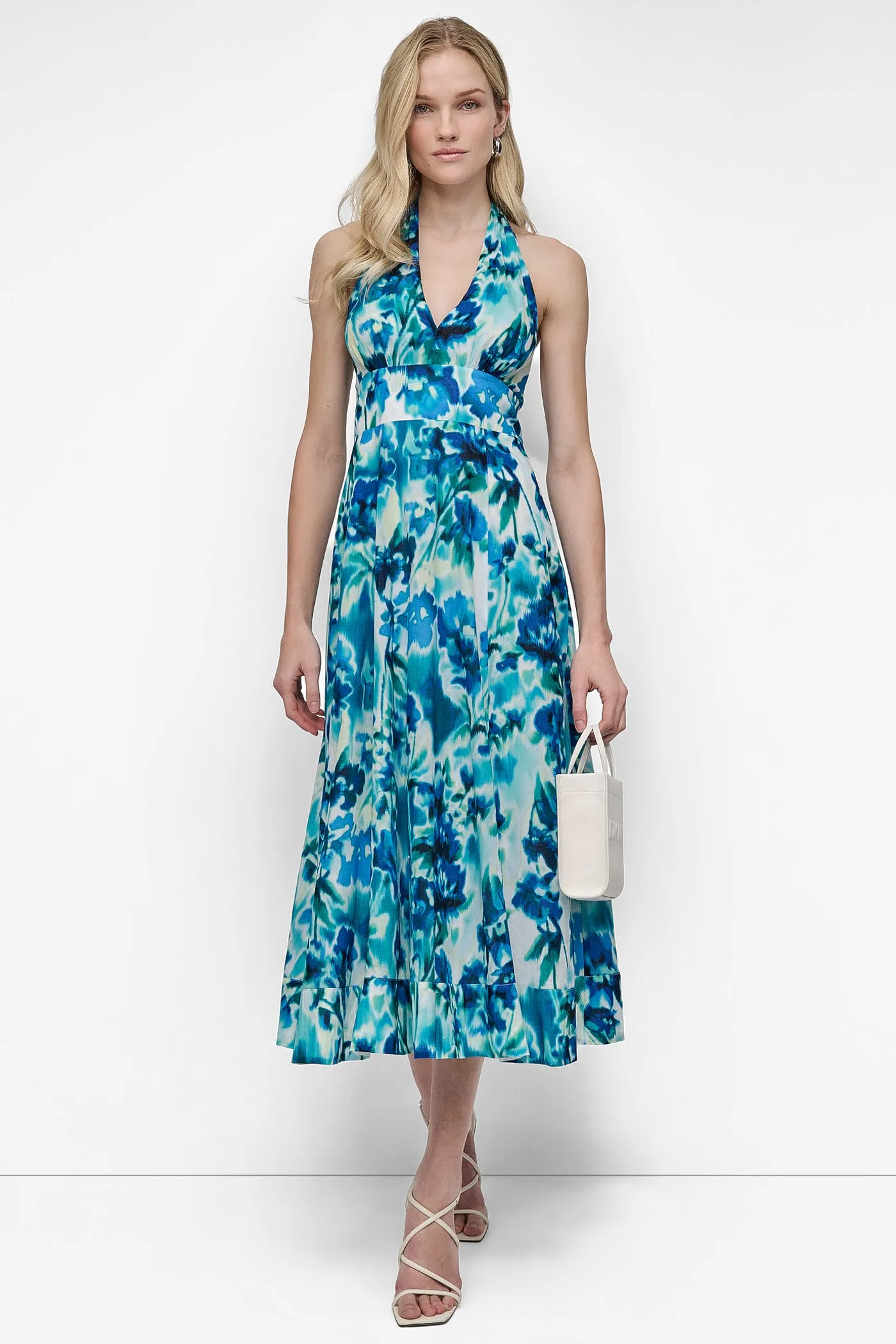V NECK HALTER MIDI DRESS sold by DKNY