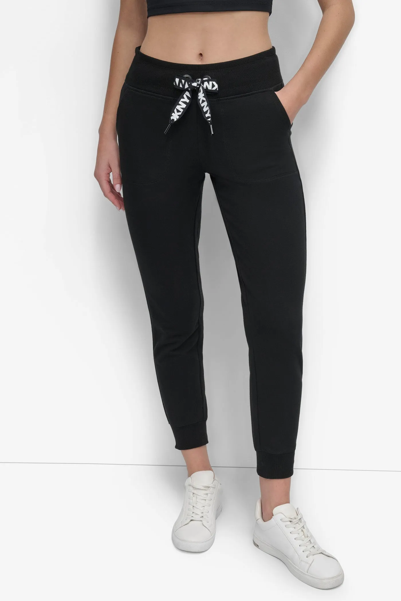 HIGH-RISE TWO-TONE LOGO DRAWSTRING JOGGER sold by DKNY