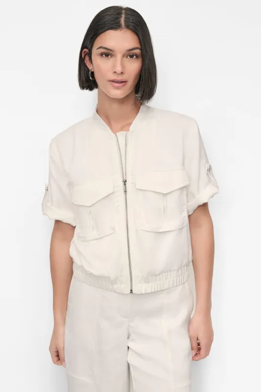 SHORT SLEEVE ROLL TAB ZIP FRONT sold by DKNY