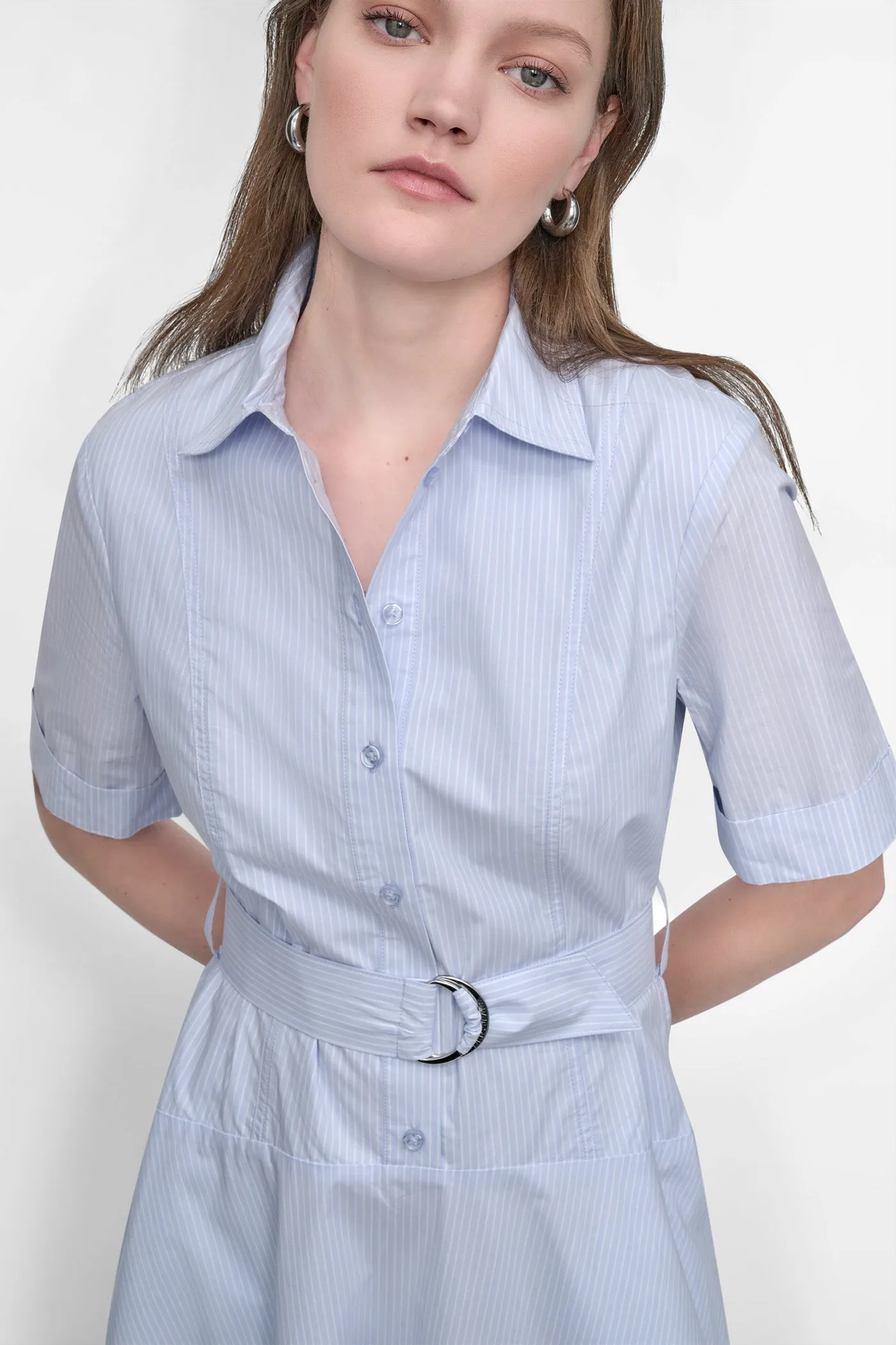 BELTED PINSTRIPED MIDI SHIRT DRESS sold by DKNY product image thumbnail 5