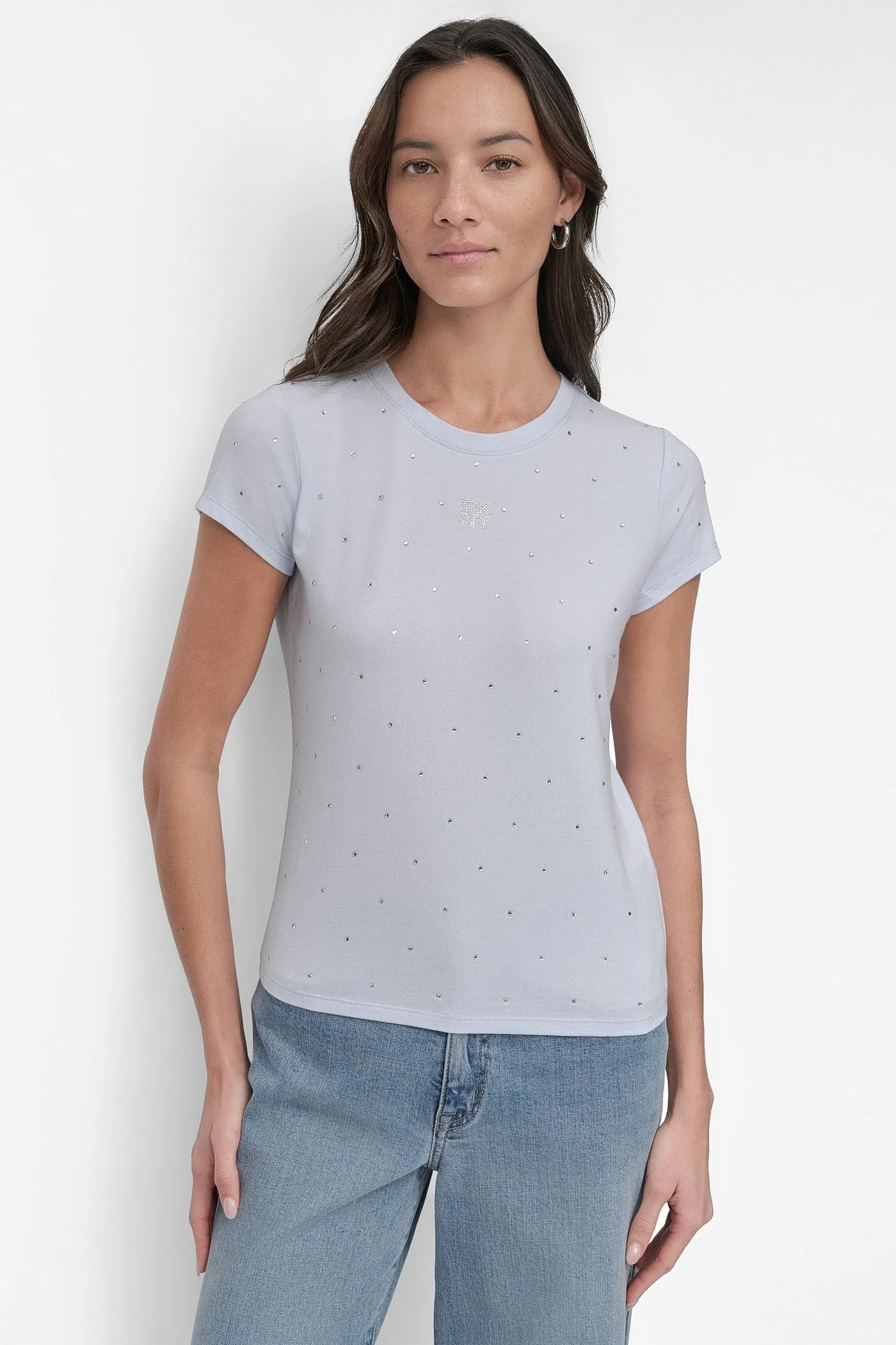 CRYSTAL EMBELLISHED LOGO TEE sold by DKNY
