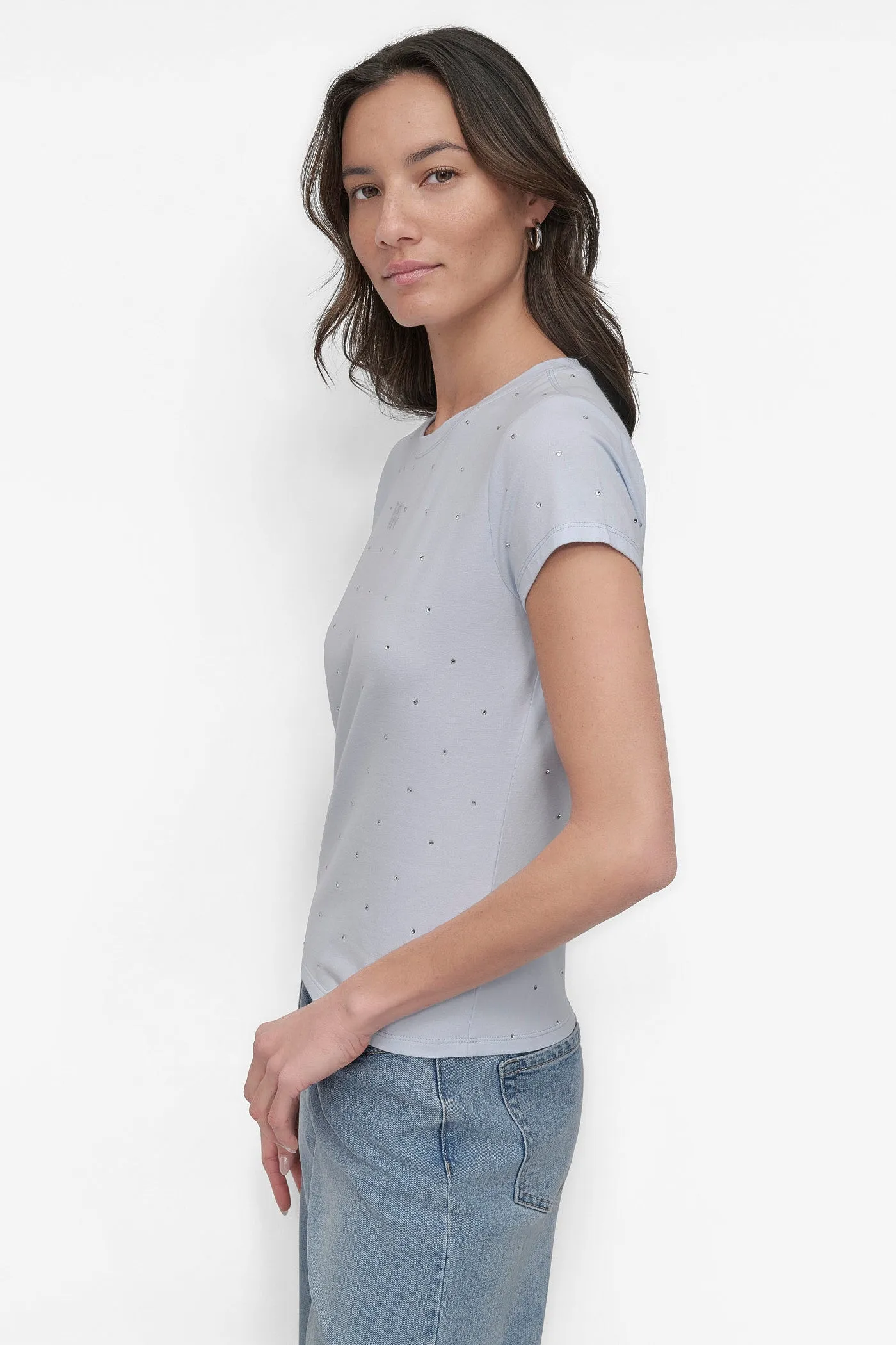 CRYSTAL EMBELLISHED LOGO TEE sold by DKNY product image thumbnail 3