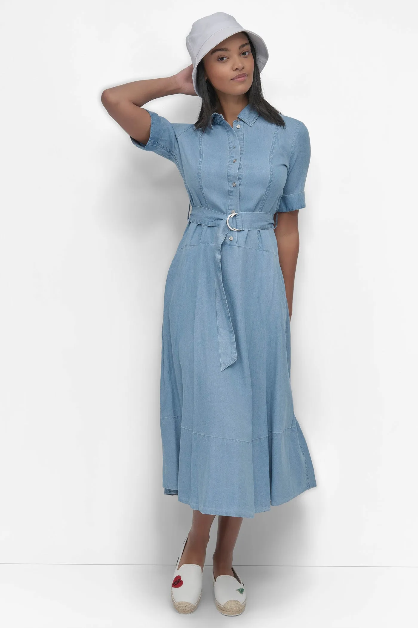 DROPPED WAIST BUTTON FRONT TENCEL DRESS sold by DKNY product image thumbnail 4