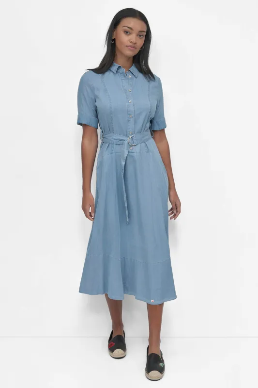 DROPPED WAIST BUTTON FRONT TENCEL DRESS sold by DKNY