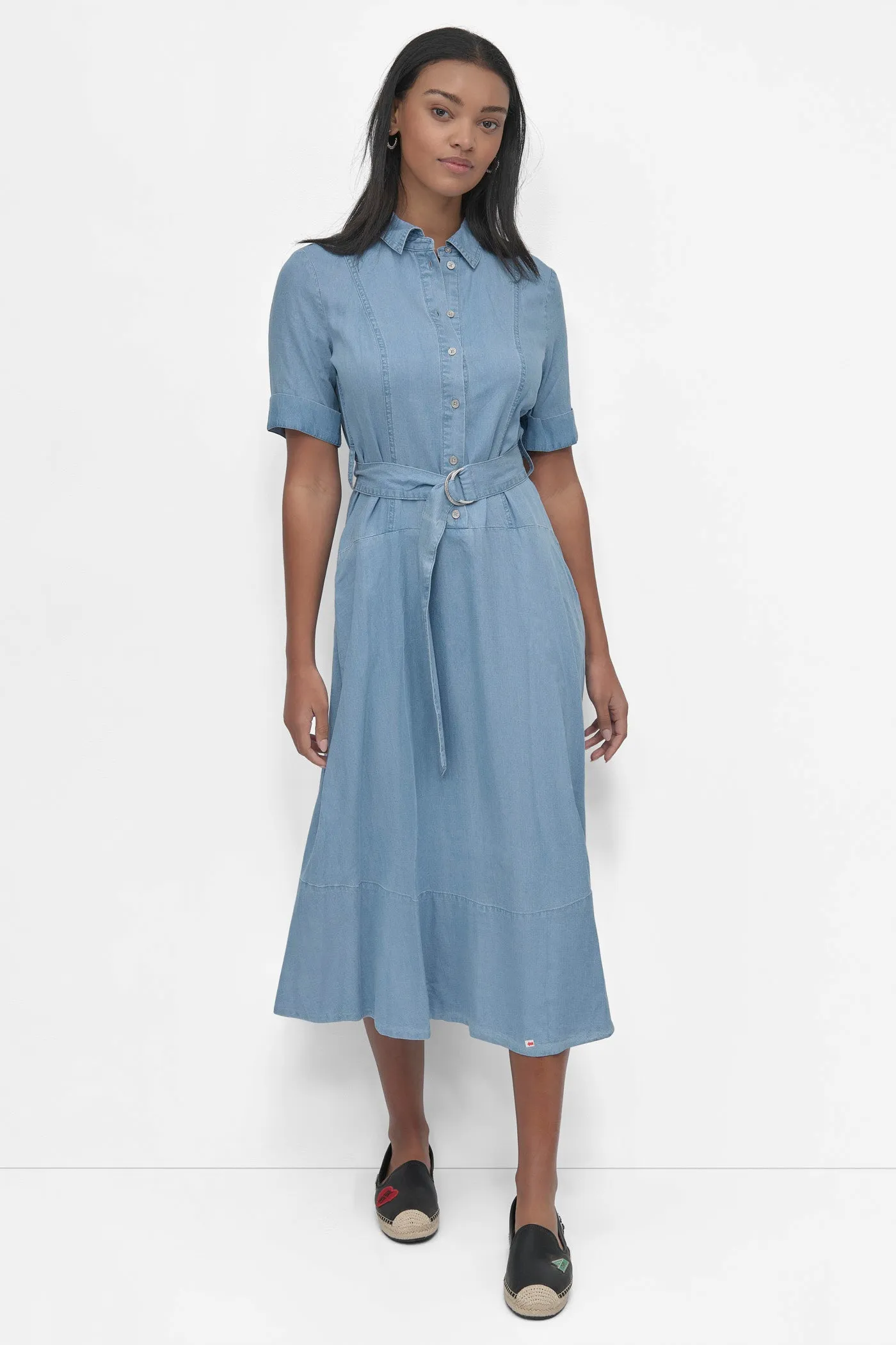 DROPPED WAIST BUTTON FRONT TENCEL DRESS sold by DKNY