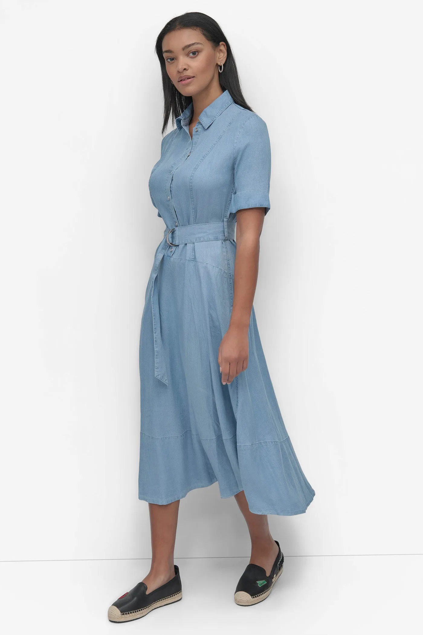 DROPPED WAIST BUTTON FRONT TENCEL DRESS sold by DKNY product image thumbnail 3