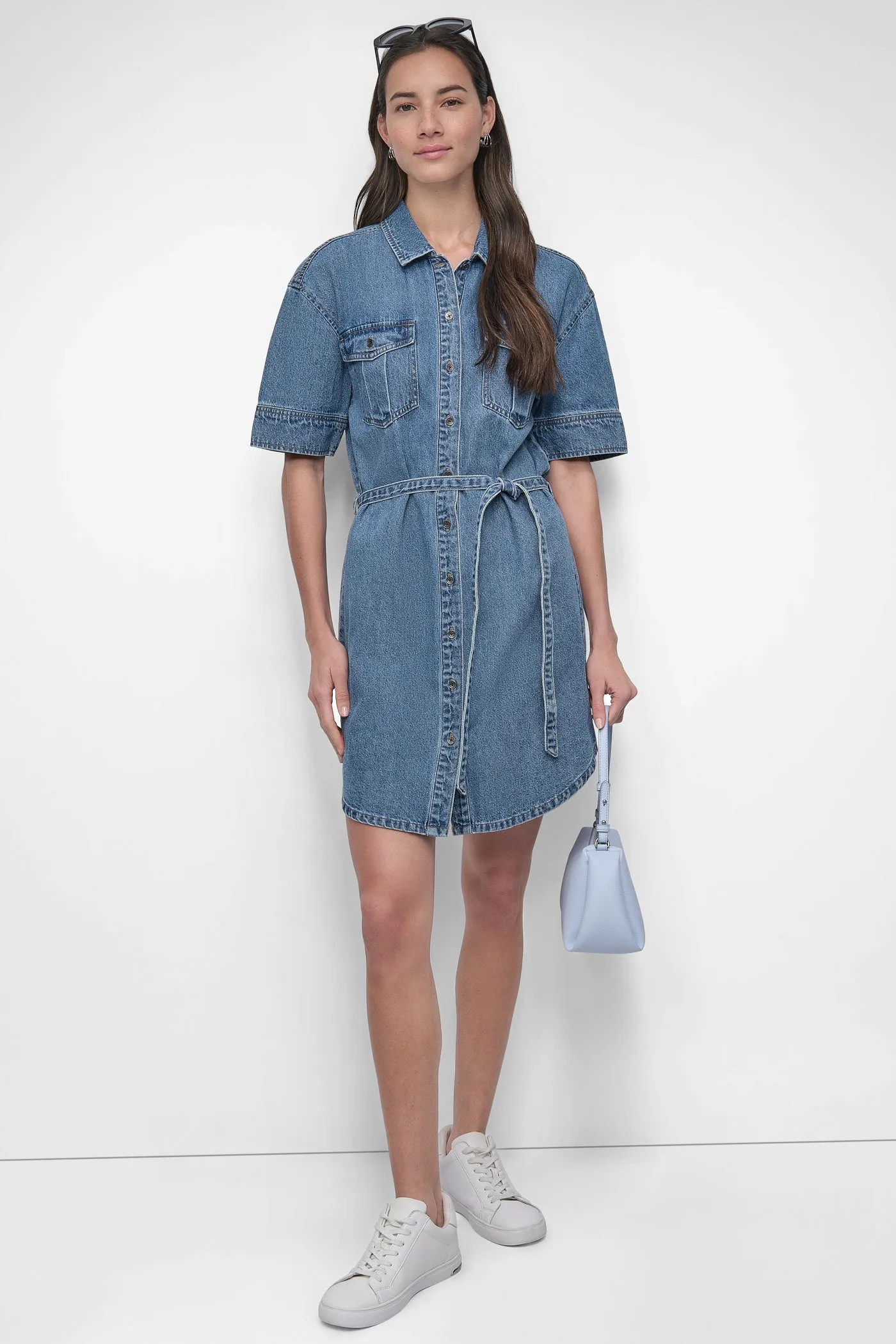 BELTED DENIM MINI SHIRT DRESS sold by DKNY product image thumbnail 4