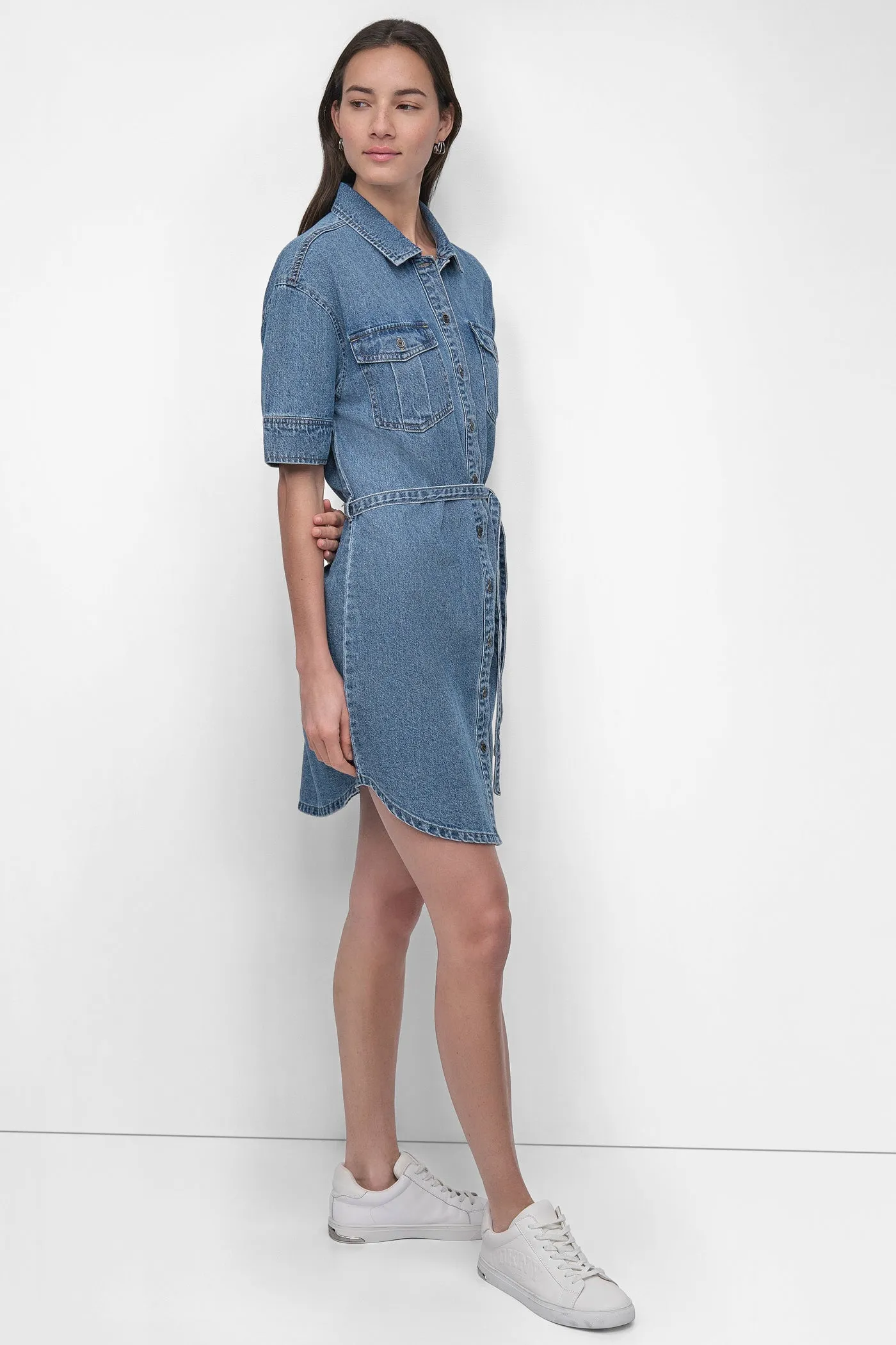 BELTED DENIM MINI SHIRT DRESS sold by DKNY product image thumbnail 3