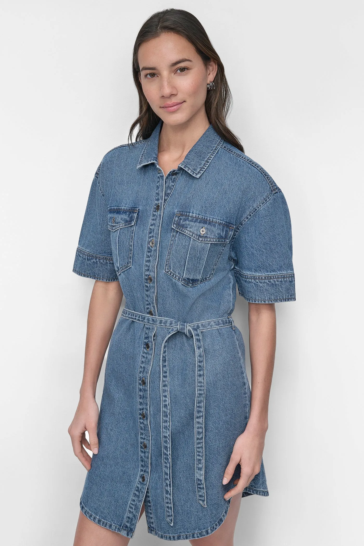 BELTED DENIM MINI SHIRT DRESS sold by DKNY product image thumbnail 5