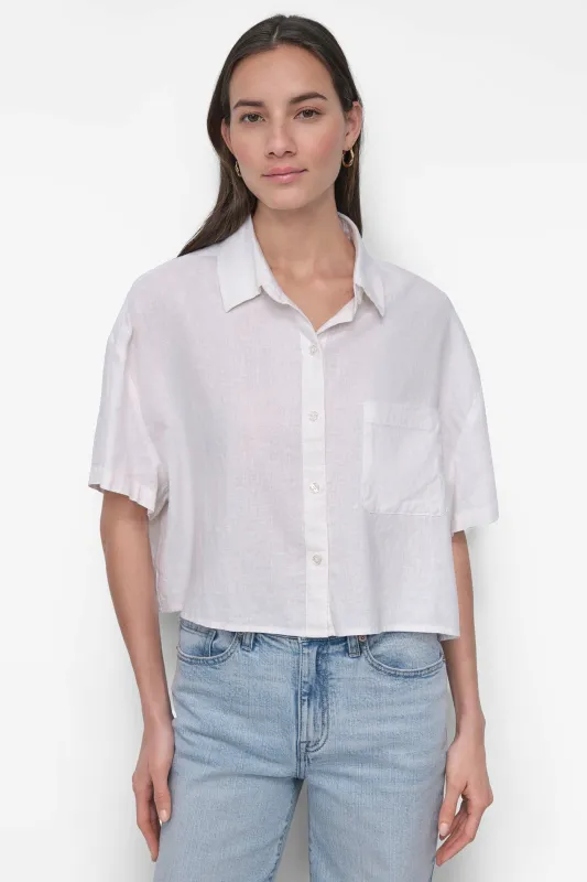 CROPPED LINEN-BLEND SHIRT sold by DKNY