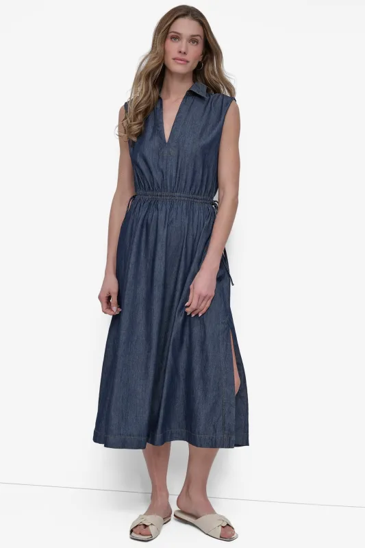 HIGH-SPLIT MIDI SHIRT DRESS sold by DKNY