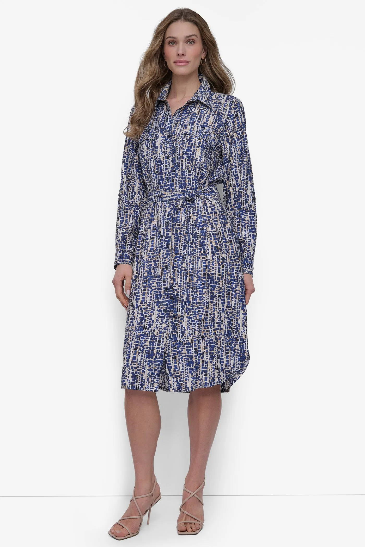 BELTED TIERED MIDI SHIRT DRESS sold by DKNY