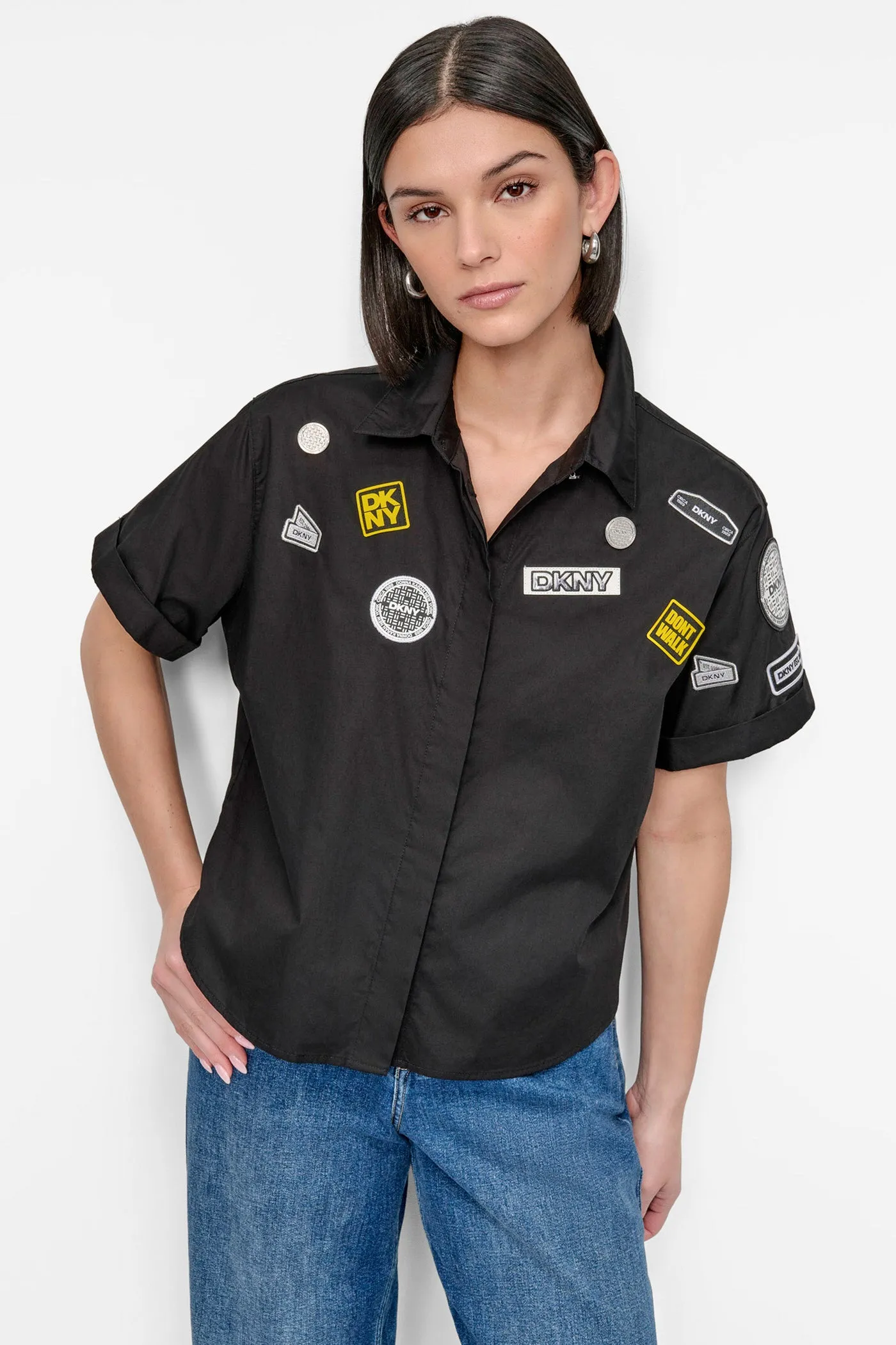 SHORT SLEEVE EMBELLISHED SHIRT sold by DKNY