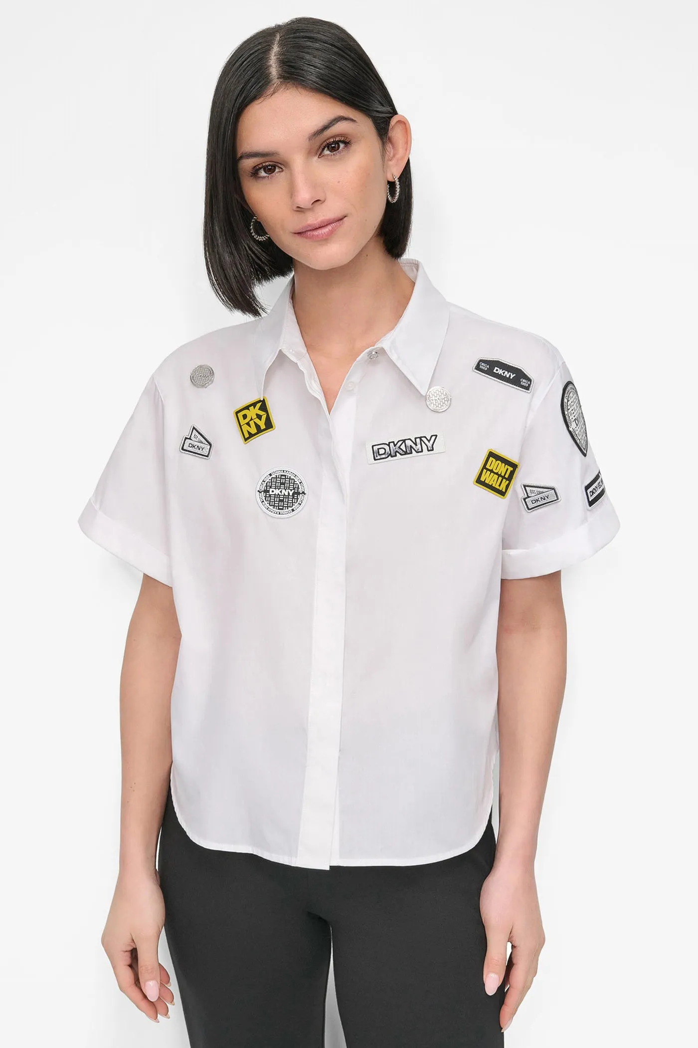 SHORT SLEEVE EMBELLISHED SHIRT sold by DKNY