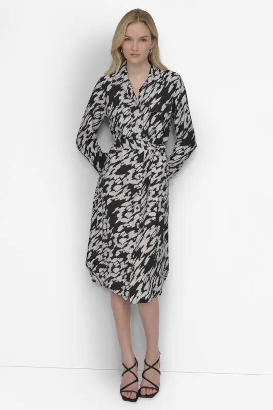 BELTED TIERED MIDI SHIRT DRESS sold by DKNY