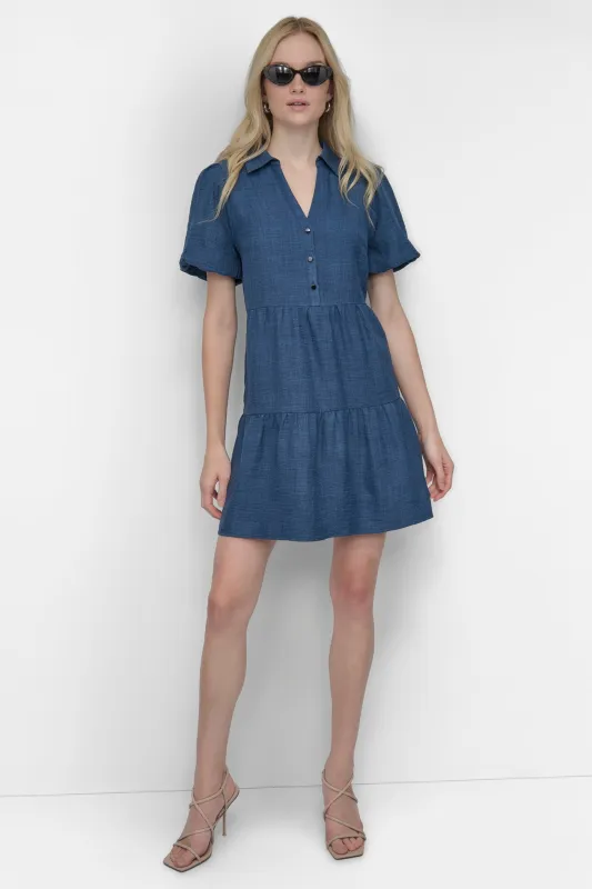 TIERED A-LINE MINI SHIRT DRESS sold by DKNY