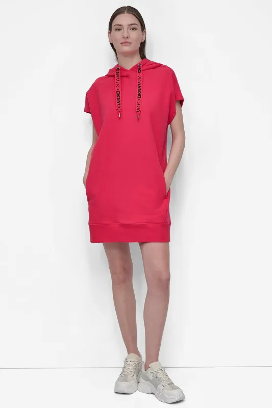 LOGO DRAWSTRING MINI HOODIE DRESS sold by DKNY