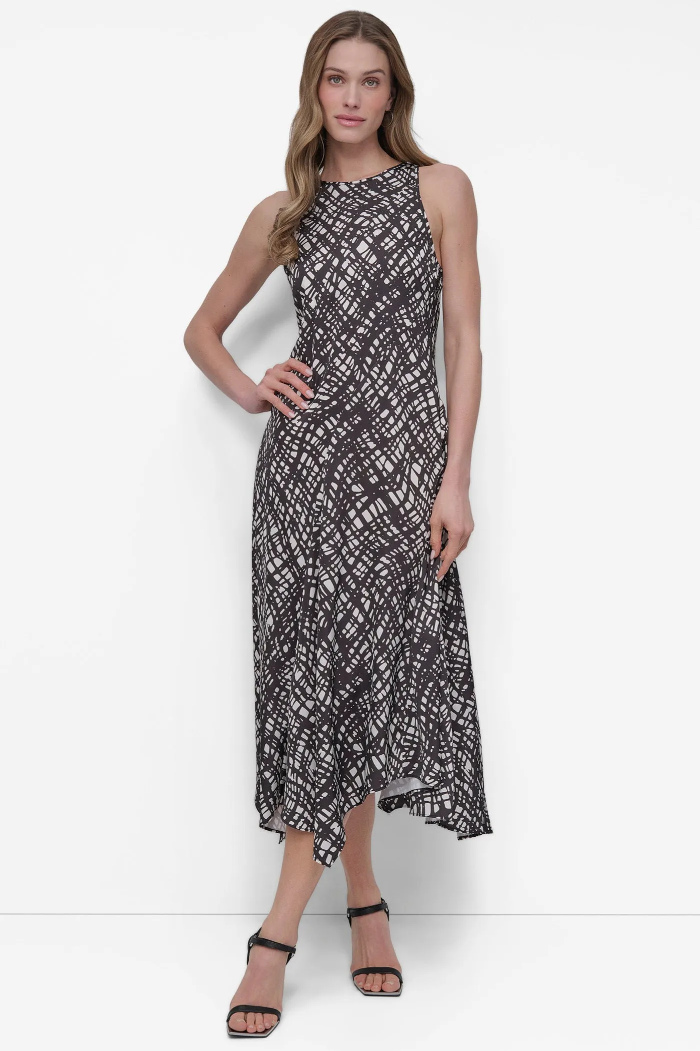 FIT & FLARE HIGH-LOW MIDI DRESS sold by DKNY
