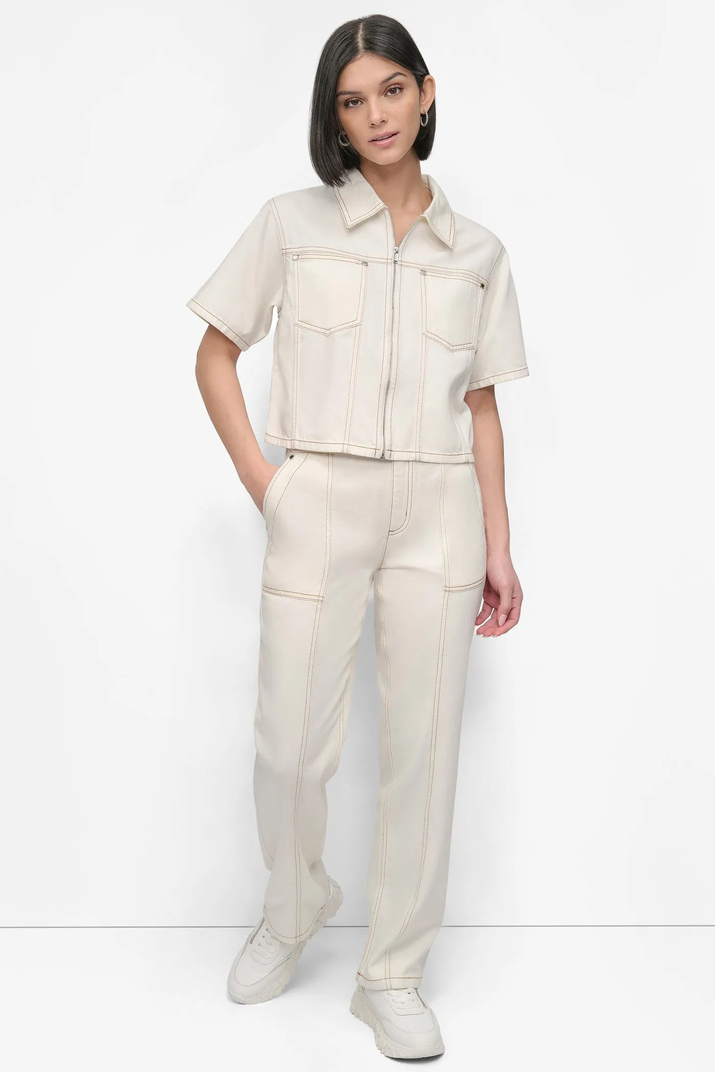 CROPPED ZIP-FRONT DENIM SHIRT sold by DKNY product image thumbnail 5