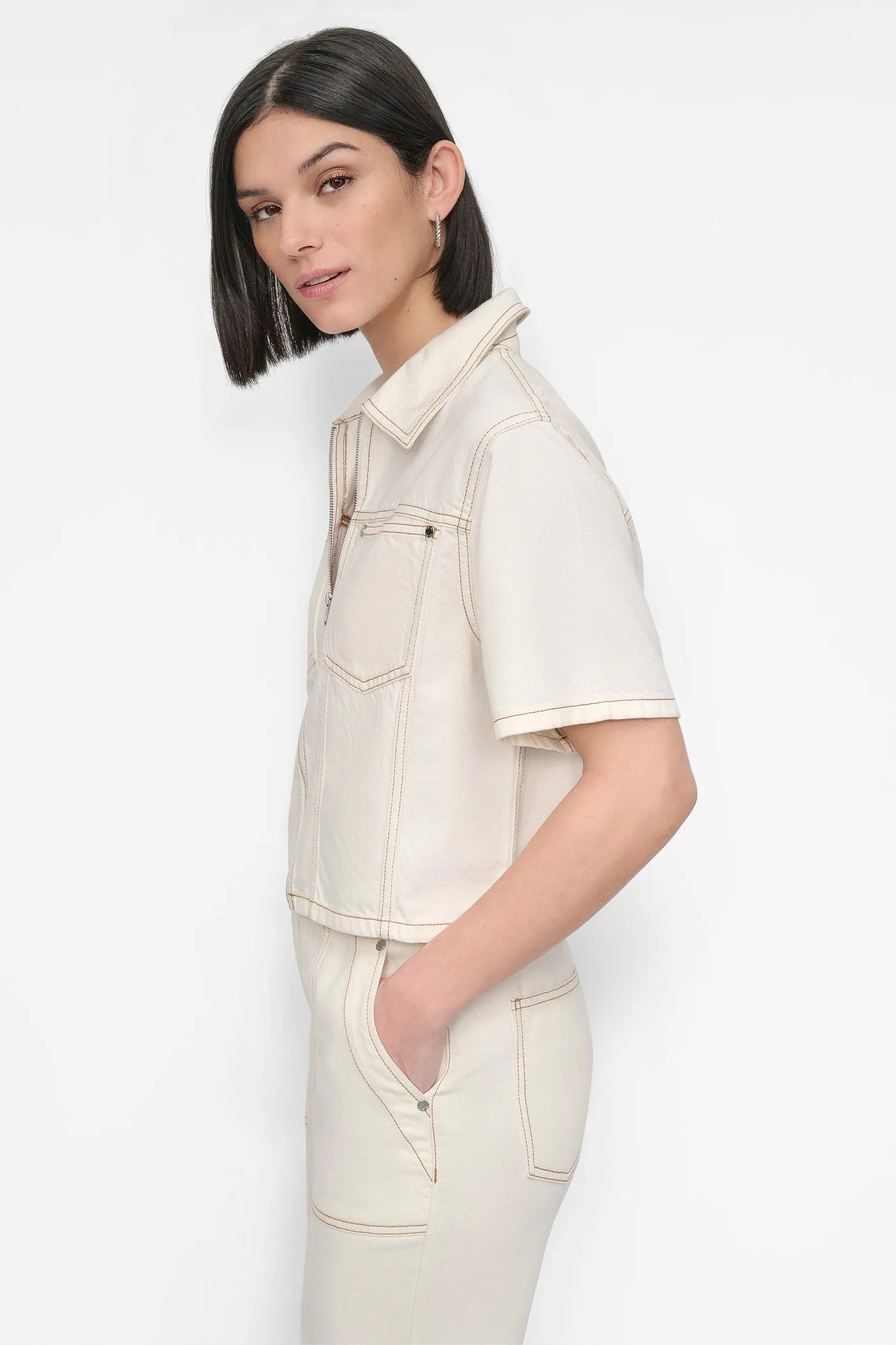 CROPPED ZIP-FRONT DENIM SHIRT sold by DKNY product image thumbnail 3
